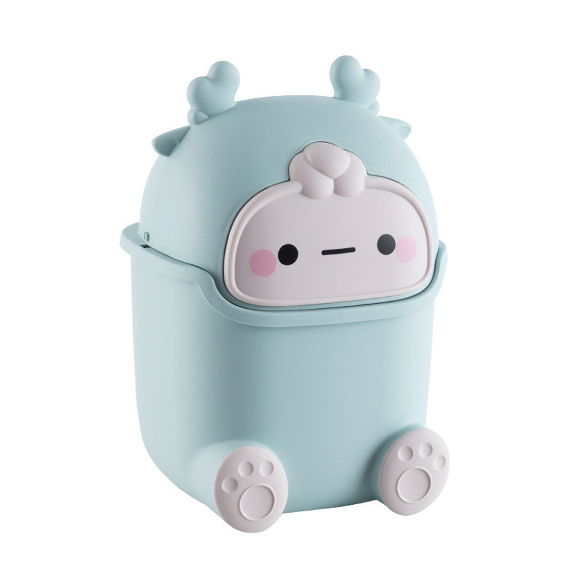 Mini Monster Trash Can Desktop Flip Top Garbage Bin Small Plastic Waste Basket - Light Blue 7