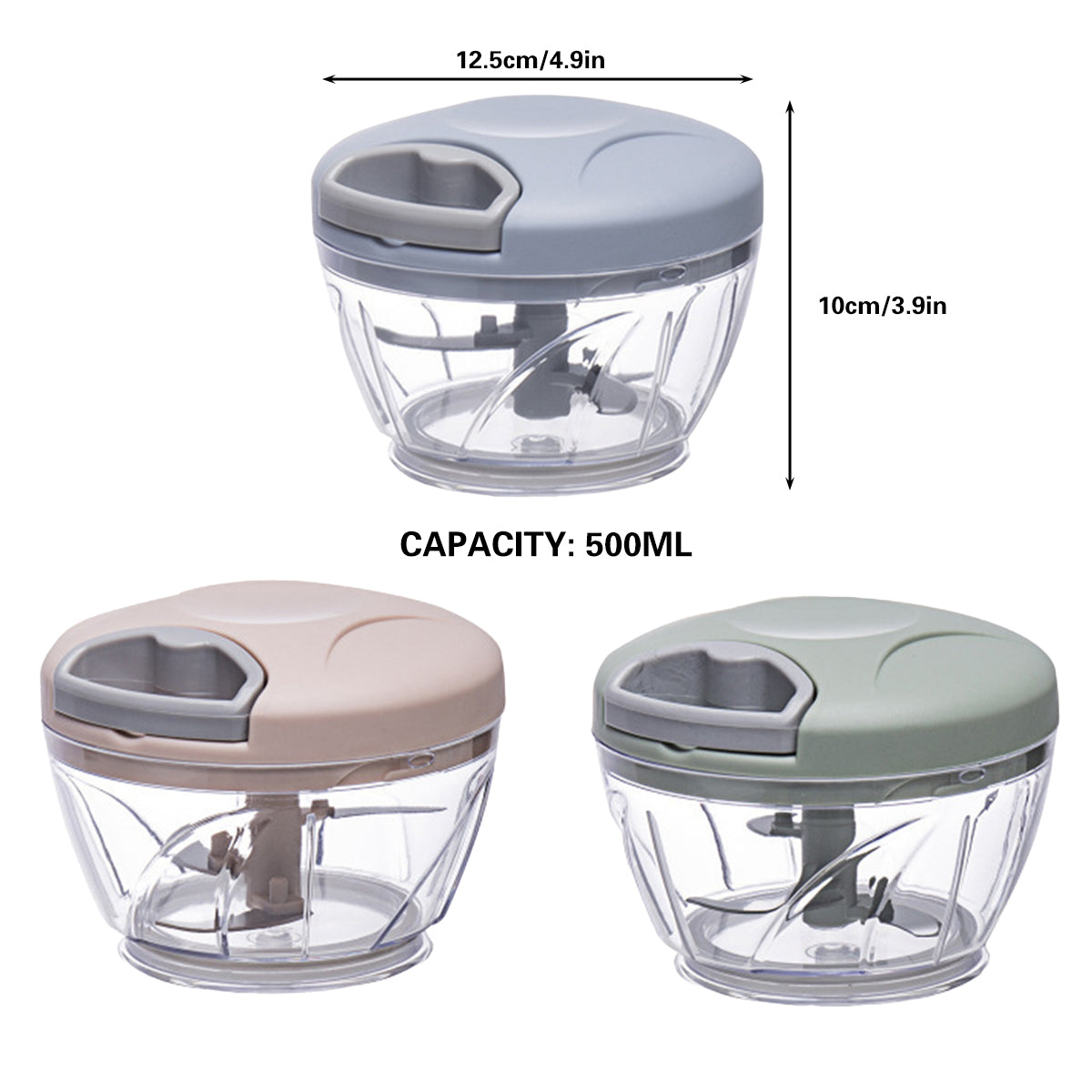 500ml Manual Meat Mincer Garlic Chopper Rotate Garlic Press Crusher Vegetabl - Blue 3