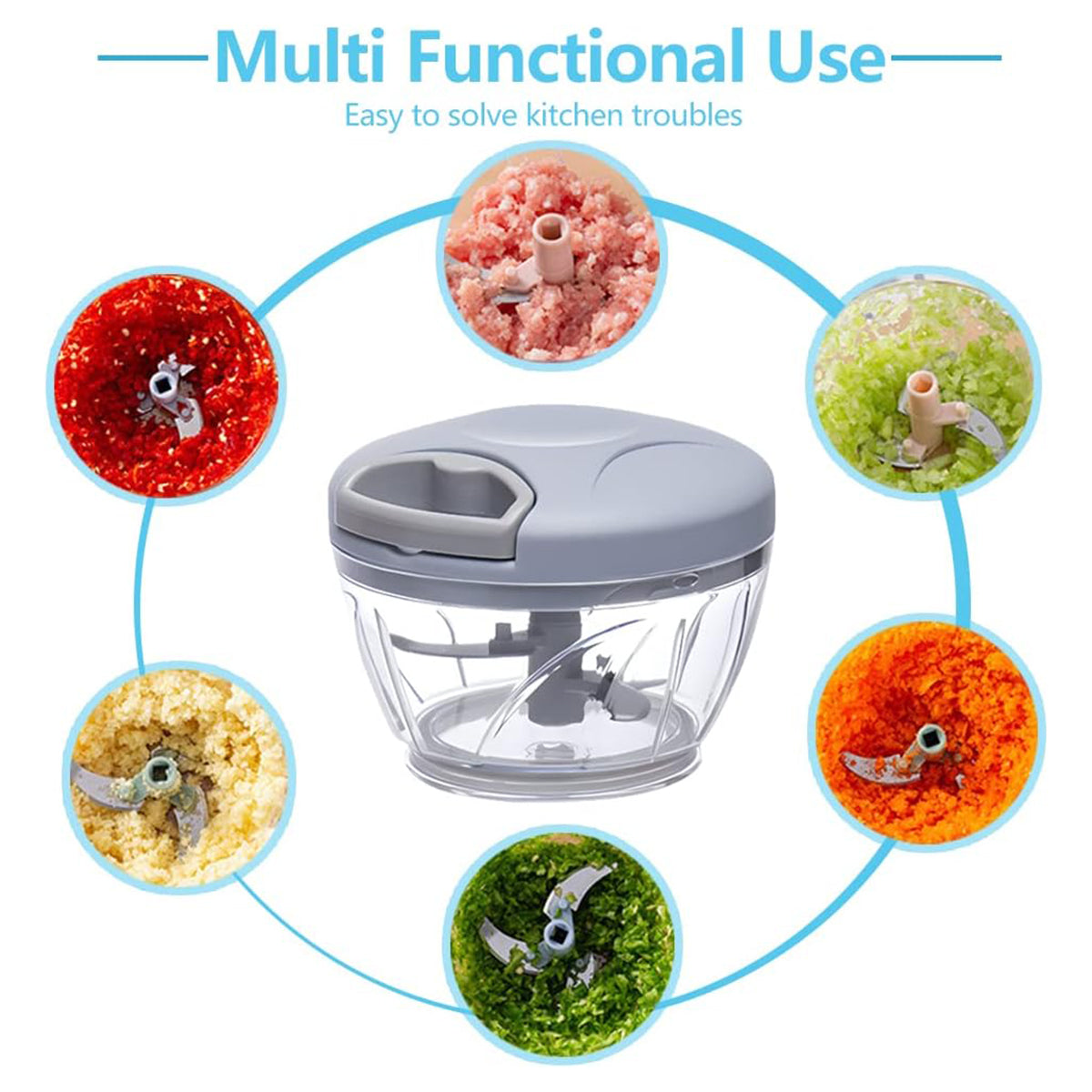 500ml Manual Meat Mincer Garlic Chopper Rotate Garlic Press Crusher Vegetabl - Blue 4