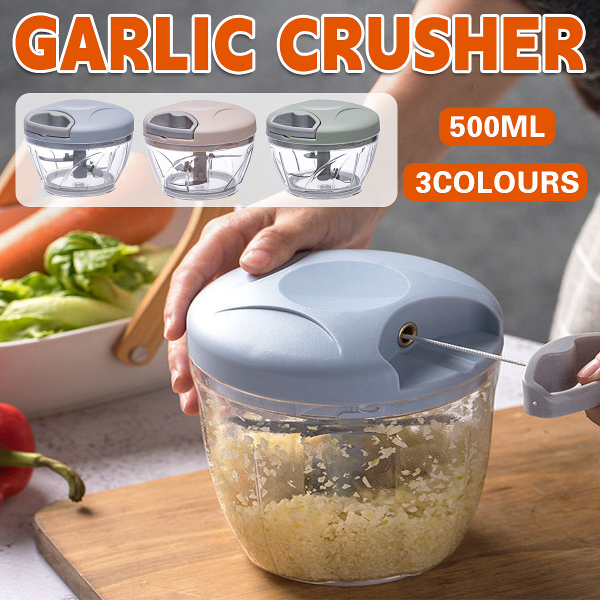 500ml Manual Meat Mincer Garlic Chopper Rotate Garlic Press Crusher Vegetabl - Pink