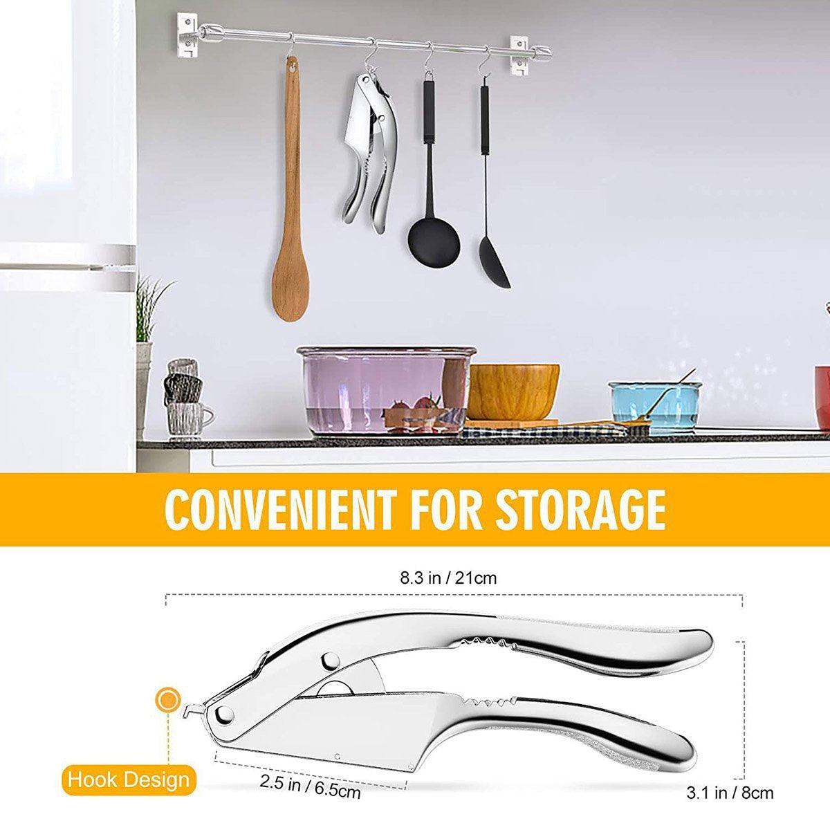 Multifunctional Garlic Press Aluminum Alloy Two-in-One Garlic Cutter Masher Tool 3