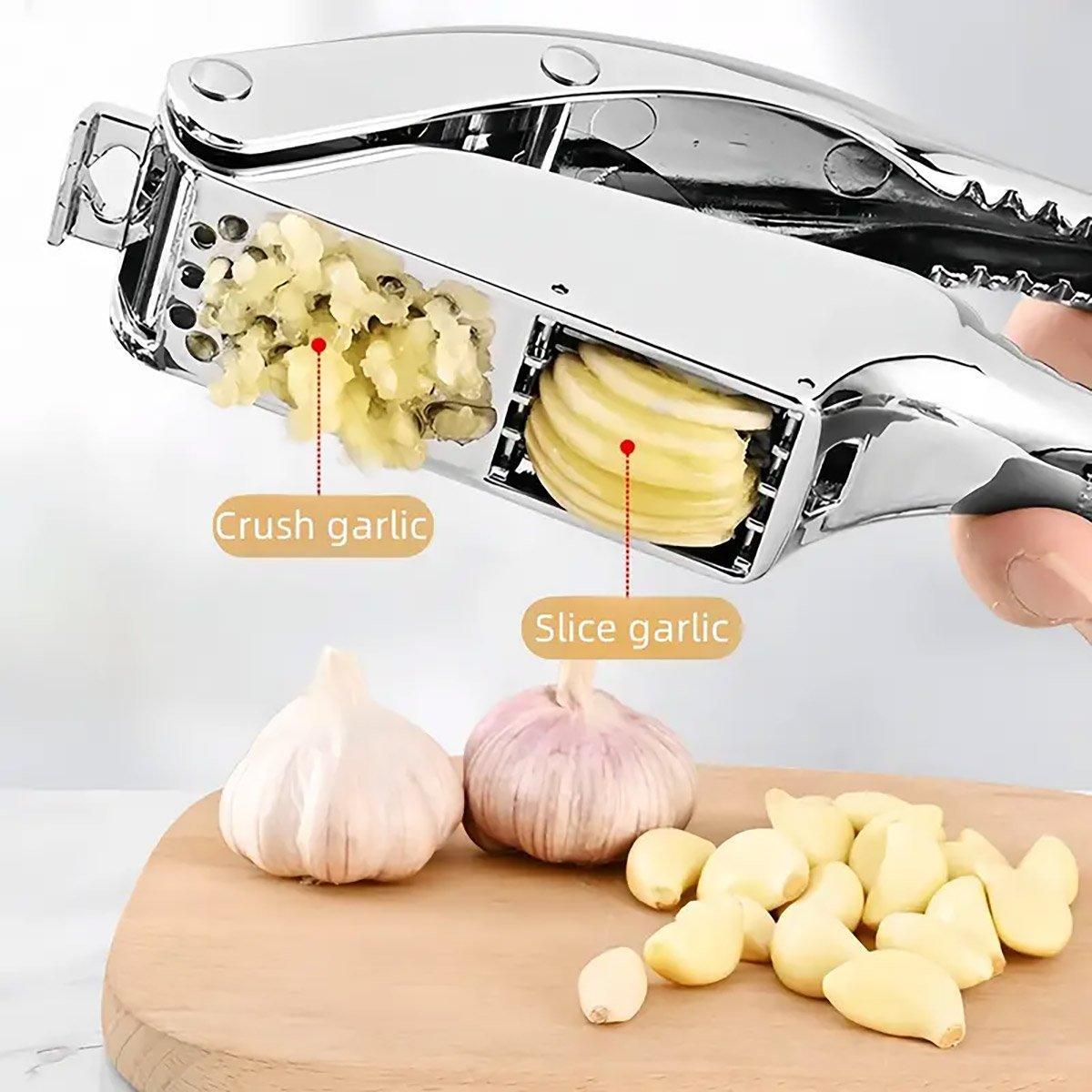 Multifunctional Garlic Press Aluminum Alloy Two-in-One Garlic Cutter Masher Tool 4