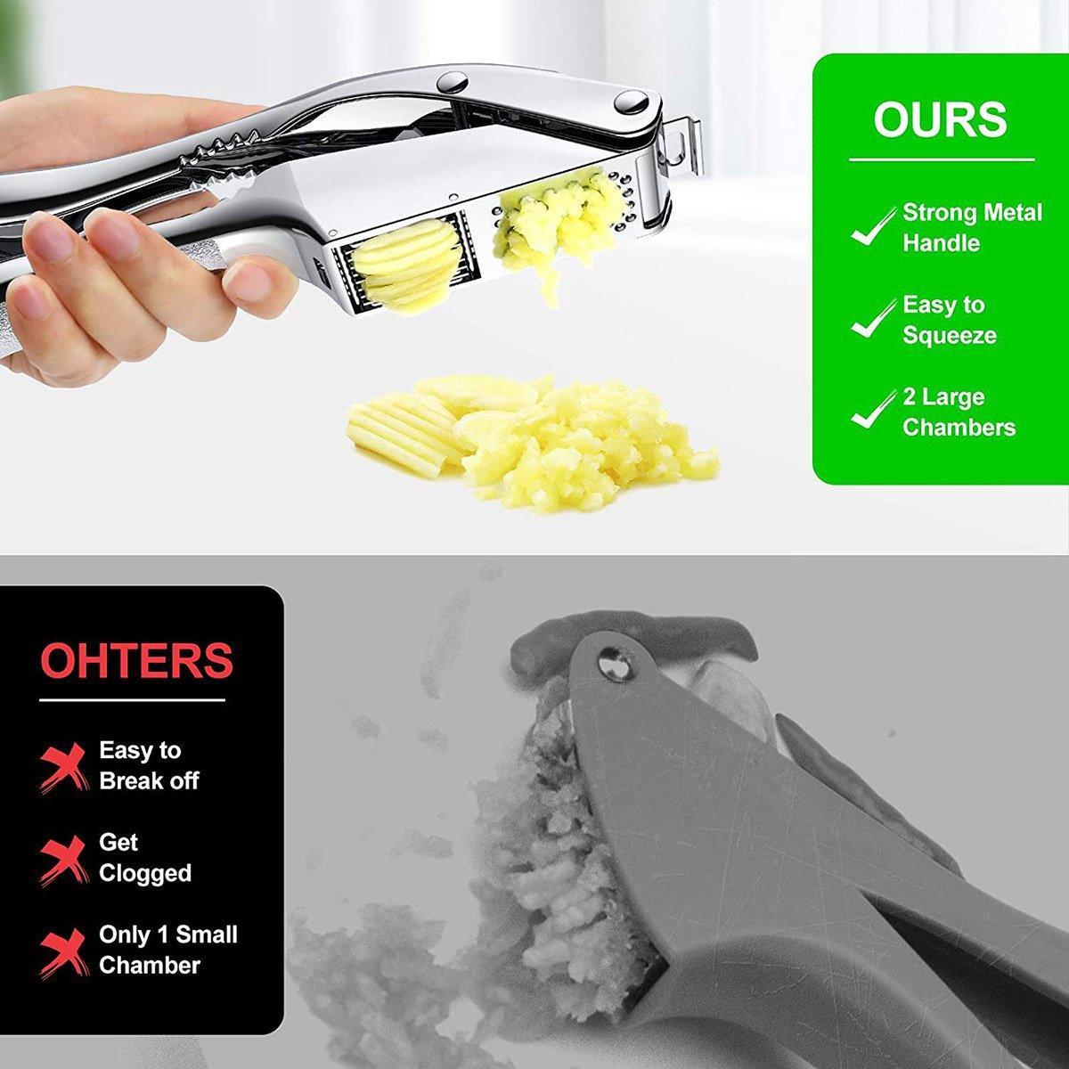 Multifunctional Garlic Press Aluminum Alloy Two-in-One Garlic Cutter Masher Tool 5