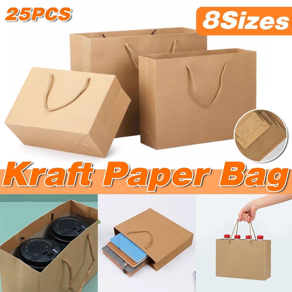 25pcs Paper Gift Bags Handbag Kraft Paper BagsParty Favors Wedding Packaging - 17x24x10cm