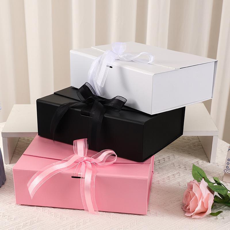 Elegant Ribbon Flip Folding Gift Boxes Multiple Colors High-Quality Cardboard - Orange 5
