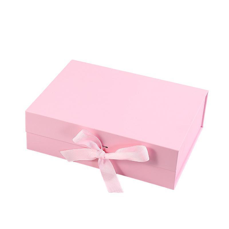 Elegant Ribbon Flip Folding Gift Boxes Multiple Colors High-Quality Cardboard - Pink 6