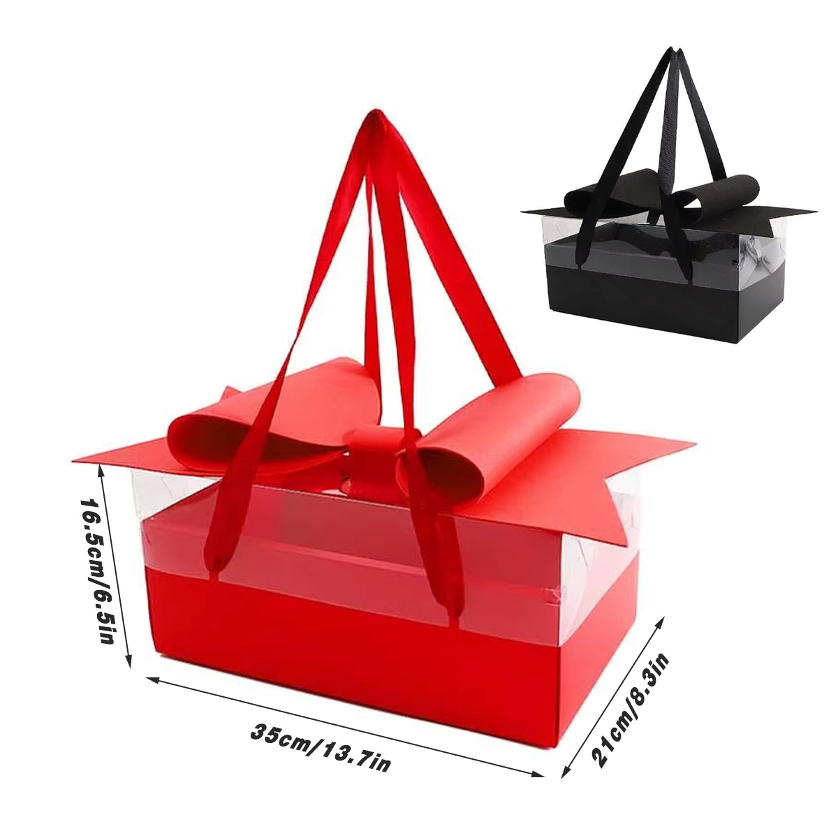 Clear Handheld Flower Gift Box Bow Fruit Flower Packaging Display Box Floral - Red 3