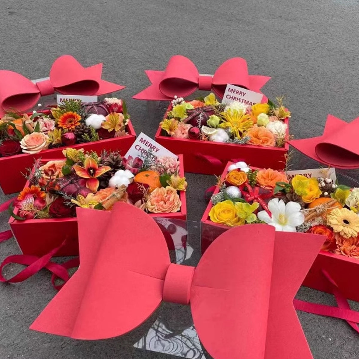 Clear Handheld Flower Gift Box Bow Fruit Flower Packaging Display Box Floral - Red 4