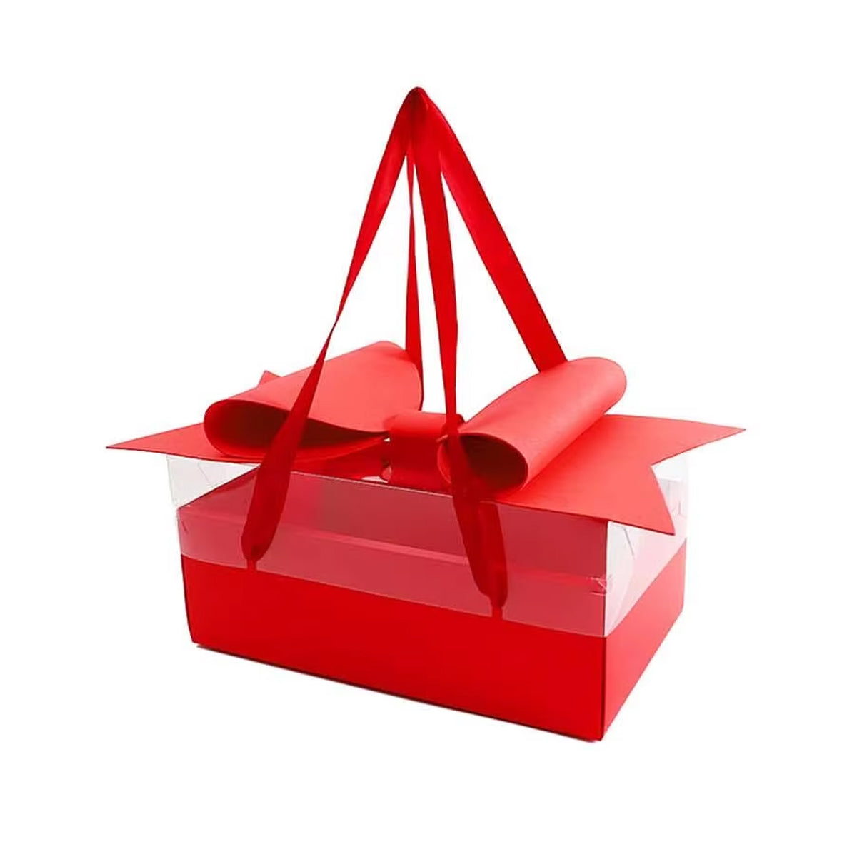 Clear Handheld Flower Gift Box Bow Fruit Flower Packaging Display Box Floral - Red 6