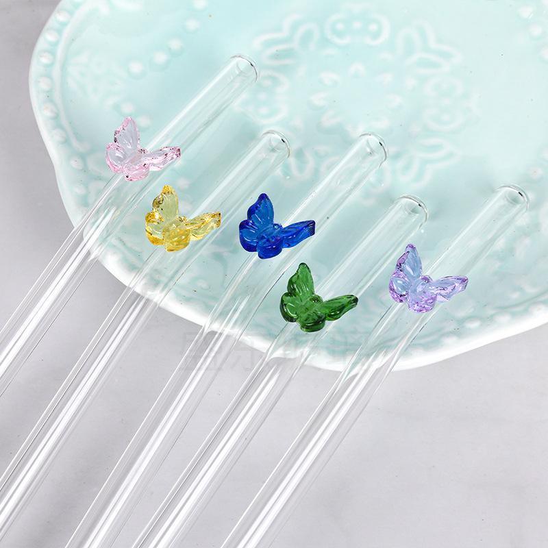 8pcs Colourful Butterfly Glass Straw Reusable Heat Resistant Proof MultiColours 5