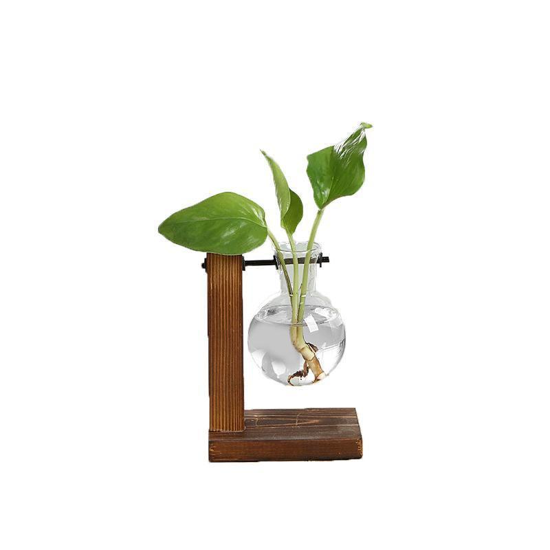 Wooden Stand Glass Flower Vase Hydroponic Hanging Plant Terrarium Container - B 6