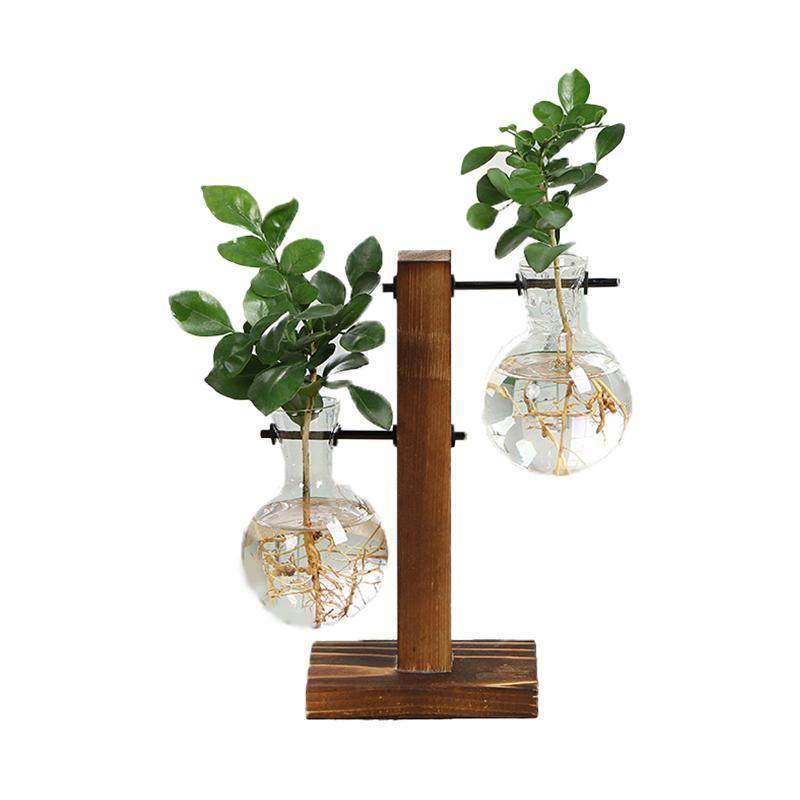Wooden Stand Glass Flower Vase Hydroponic Hanging Plant Terrarium Container - B 8
