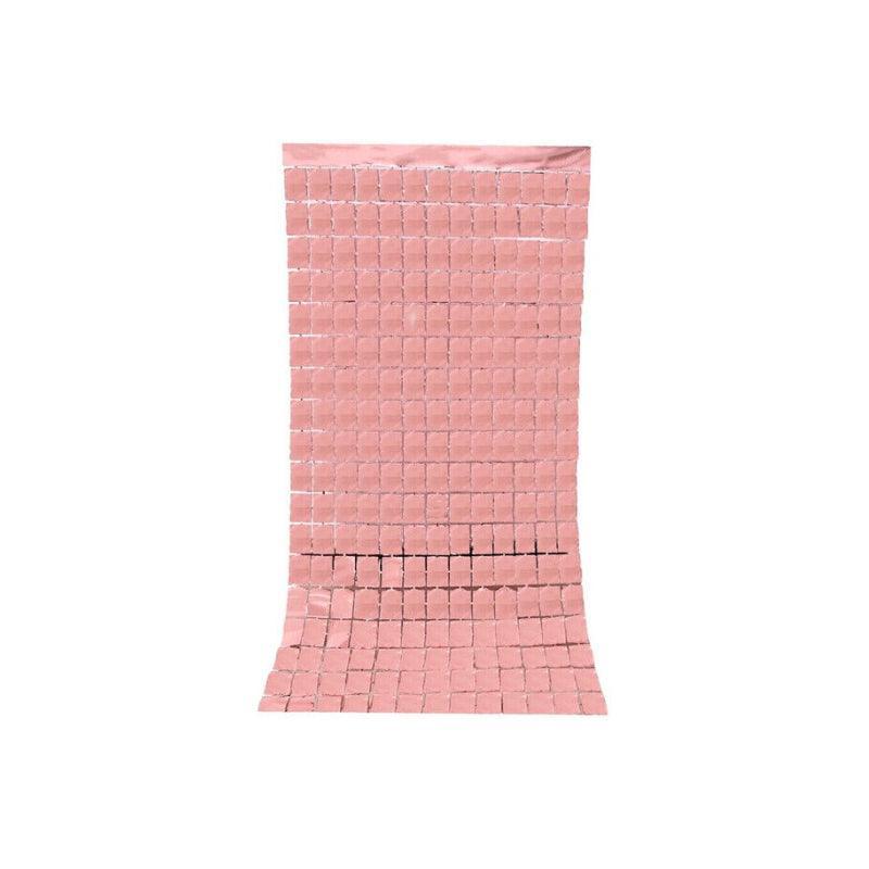 Rectangle Tinsel Curtain Shimmer Wall Backdrop 2M Length Party Decoration Sequin - Rose Gold 7