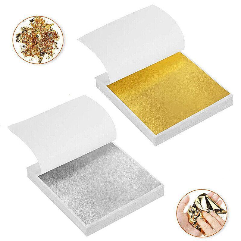 100X Gilding Gold & Silver Leaf Sheets for Nail Art & Craft Decoration - Silver 4