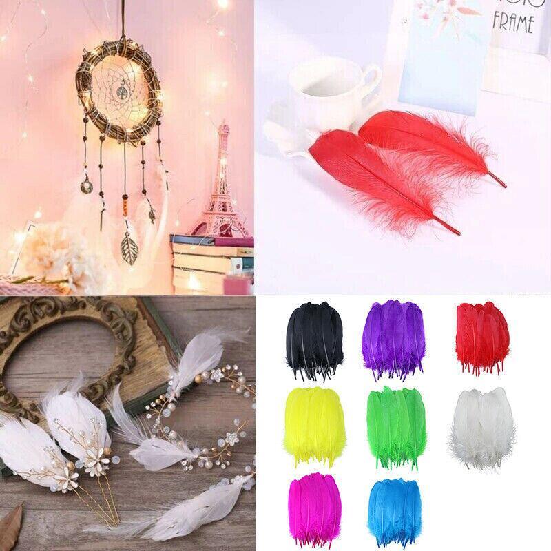 50X Craft Feathers Goose Feather Diy Art Party Decoration Wedding Dream Catcher - Yellow 3