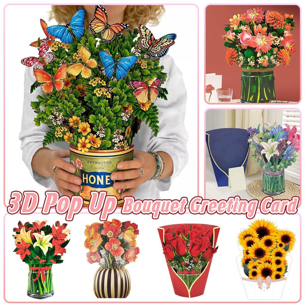 New Style 3D Pop Up Cards Paper Flower Bouquet Greeting Card for All Occasions - Greenish Lily Flower