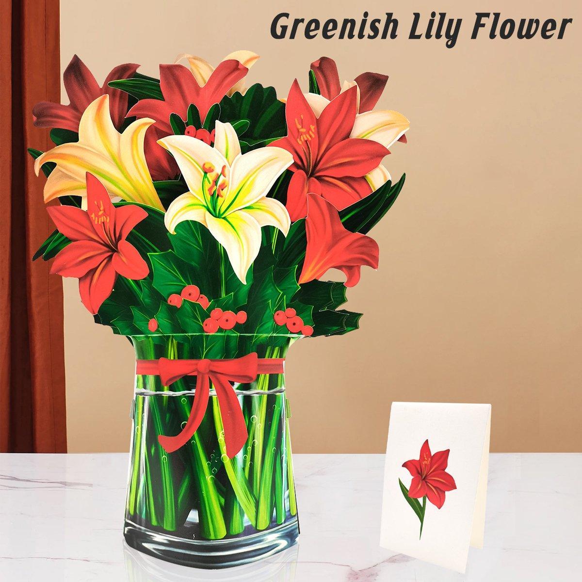 New Style 3D Pop Up Cards Paper Flower Bouquet Greeting Card for All Occasions - Greenish Lily Flower 5