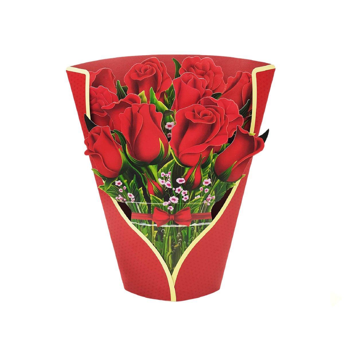 New Style 3D Pop Up Cards Paper Flower Bouquet Greeting Card for All Occasions - Greenish Lily Flower 9