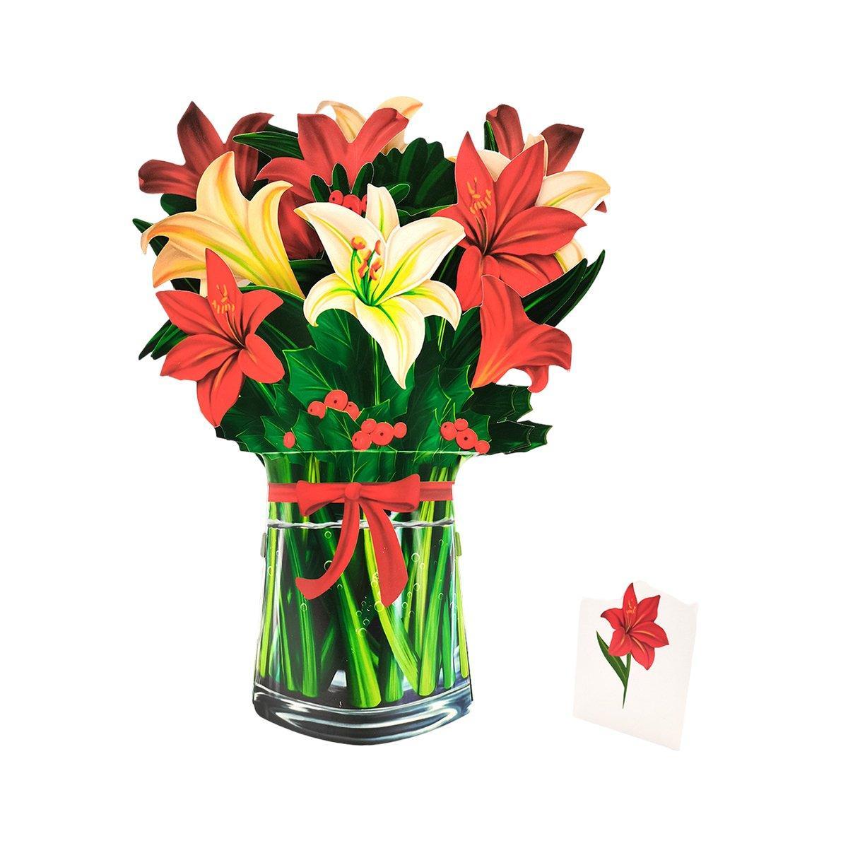 New Style 3D Pop Up Cards Paper Flower Bouquet Greeting Card for All Occasions - Greenish Lily Flower 10