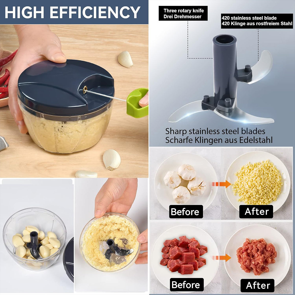 Garlic Press Chopper Slicer Hand Presser Grinder Crusher Home Kitchen Tools Use - 1000ml 5