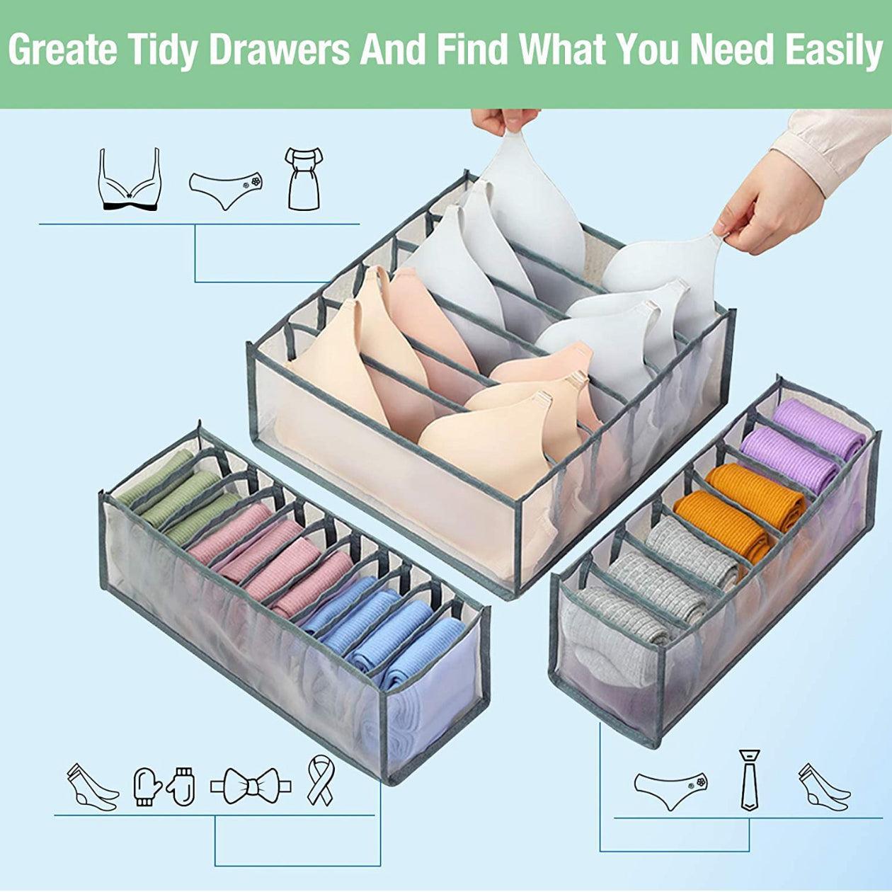 Foldable Drawer Organizer Divider Bra Sock Underwear Storage Closet Wardrobe - White with 11 Boxes 3