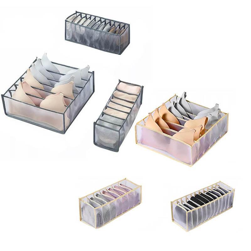 Foldable Drawer Organizer Divider Bra Sock Underwear Storage Closet Wardrobe - Grey with 7 Boxes