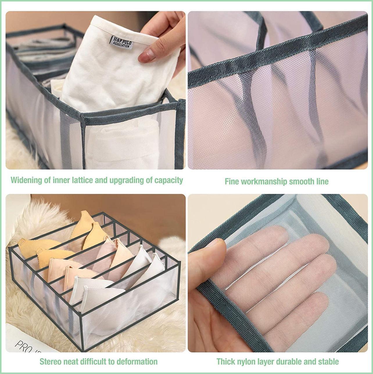 Foldable Drawer Organizer Divider Bra Sock Underwear Storage Closet Wardrobe - Grey with 7 Boxes 4