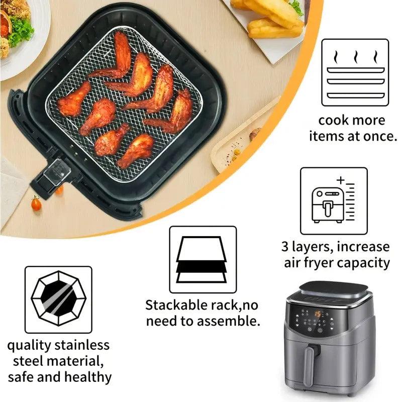 Air Fryer Grill Rack Multi Layer Removable Shelf Mesh Rack for Cooking BBQ - Rectangle 4