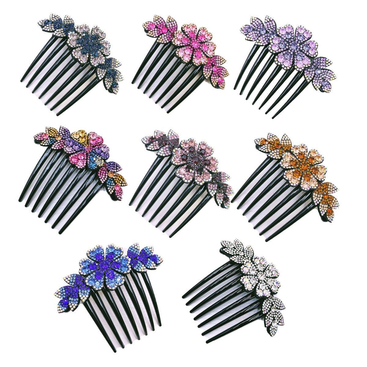 8Pack Rhinestone Hair Comb Non-Slip Simple All-Match Hair Accessories Fork Comb