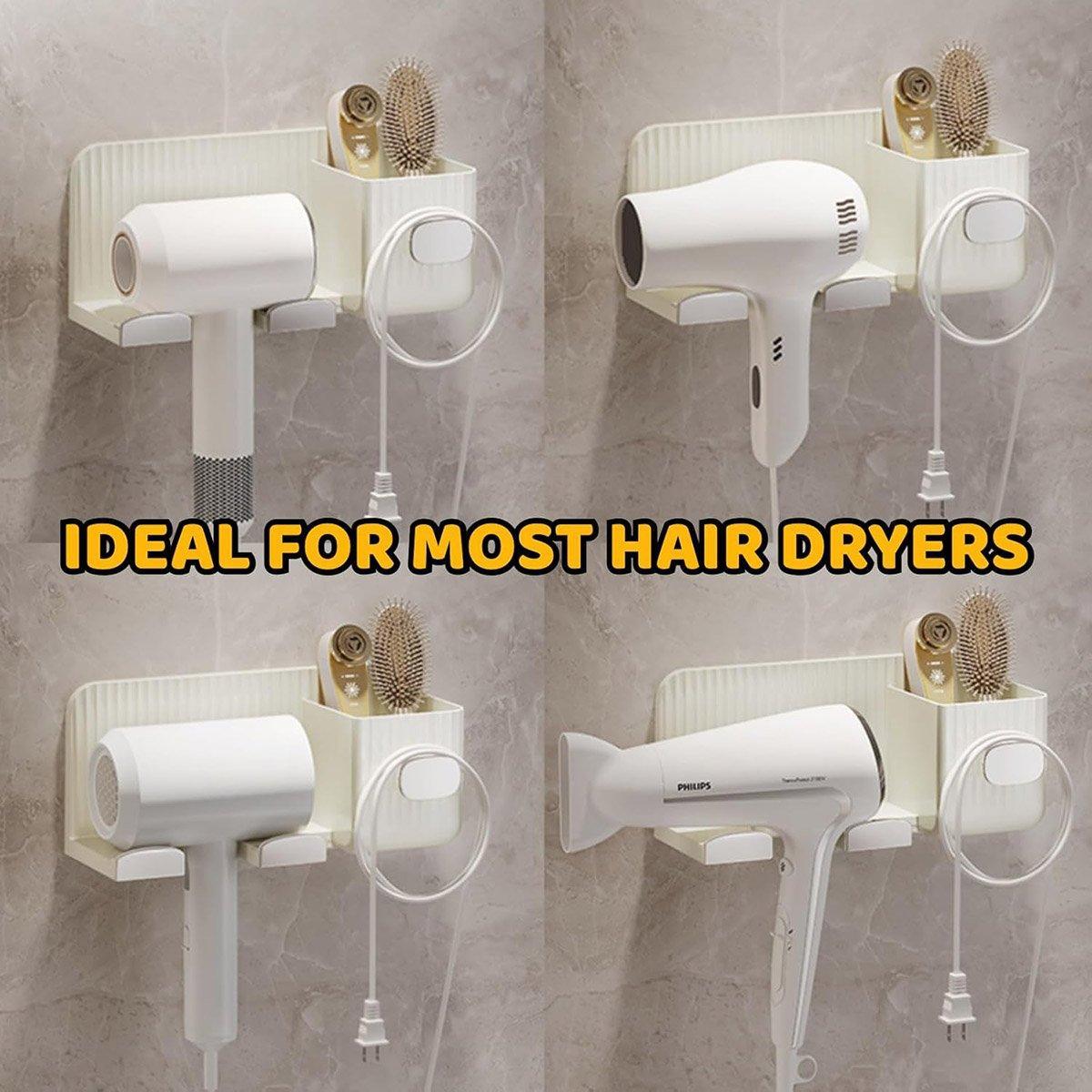 Hair Dryer Holder Rack Plastic Wall Mount No Drill Bathroom Organizer Storage - Silver 4