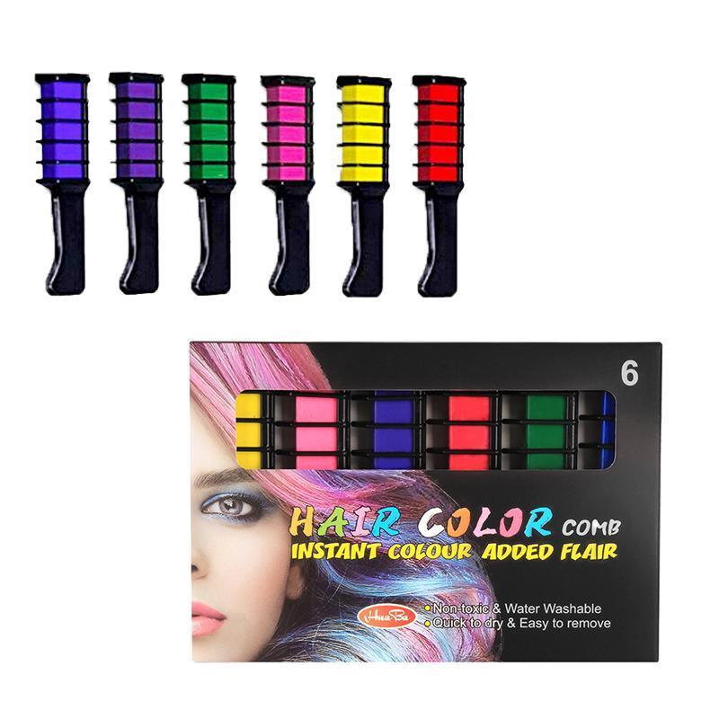 6 Colours Washable Hair Chalk Comb Kit Temporary Hair Dye for Parties and Events