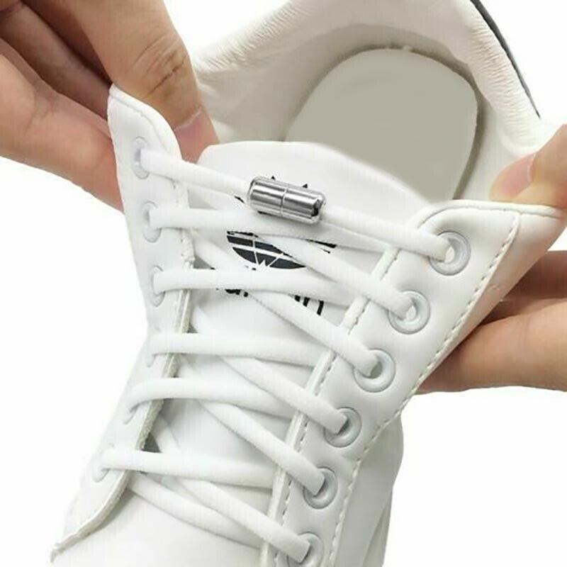 No Tie Locked Elastic Shoelace Shoe Lace Lazy Laces Sneakers Sports - Grey 3
