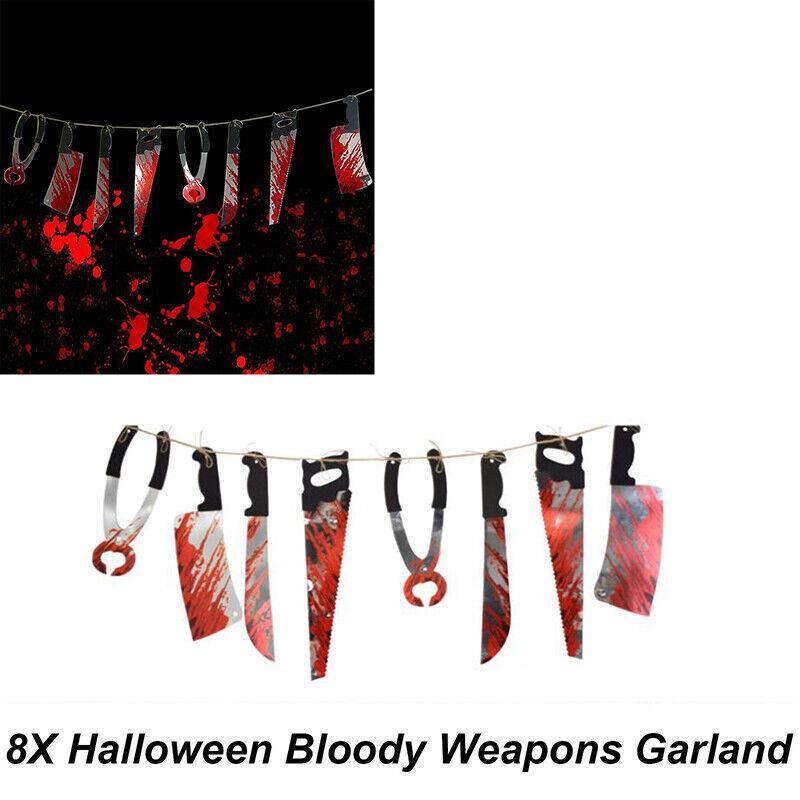 8Pcs Hanging Bloody Weapons Halloween Horror Props Garland Banner Decoration Au 4