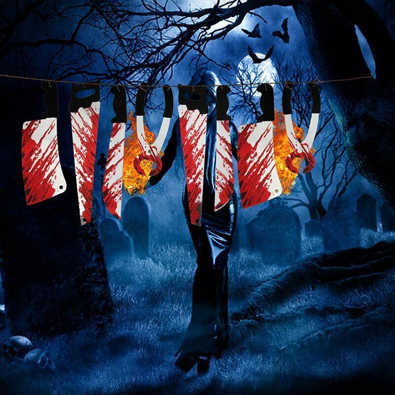 8Pcs Hanging Bloody Weapons Halloween Horror Props Garland Banner Decoration Au 5