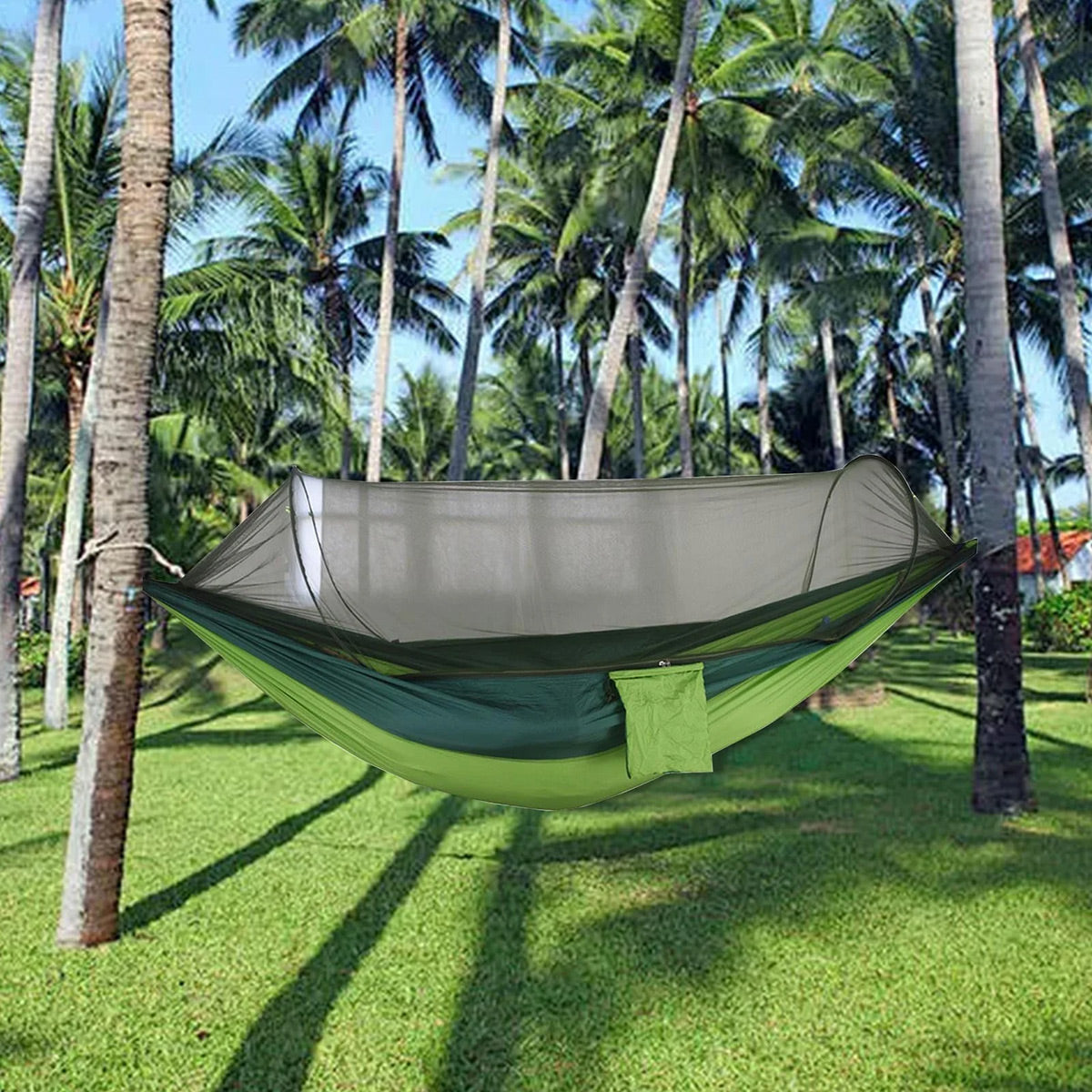 Camping Hammock Tent Set Double Outdoor Hanging Bed With Mosquito Net For Travel - Green 5
