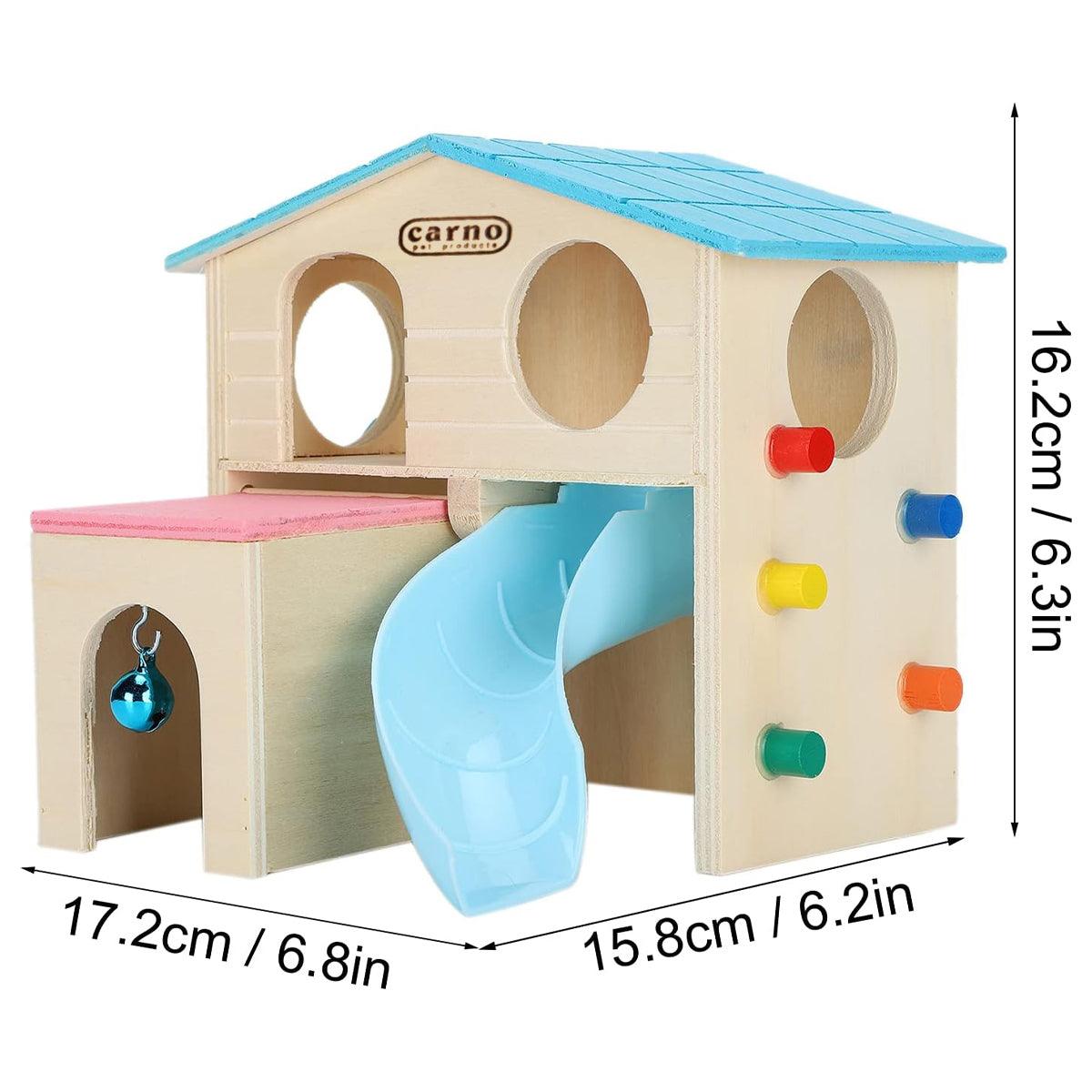 Wooden Luxury Hamster Villa Escape House Fun Nest Pet Home for Small Animals - Blue 3