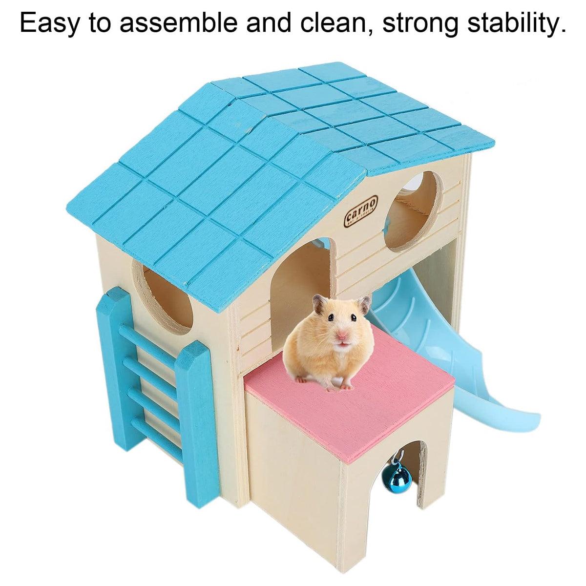 Wooden Luxury Hamster Villa Escape House Fun Nest Pet Home for Small Animals - Blue 4