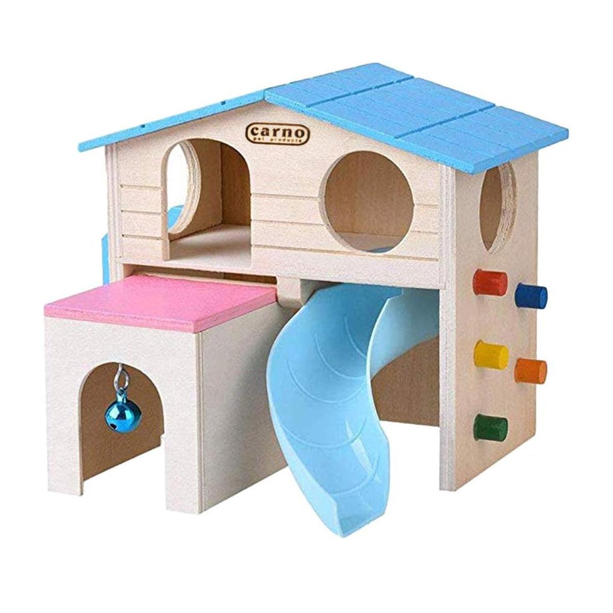 Wooden Luxury Hamster Villa Escape House Fun Nest Pet Home for Small Animals - Blue 6