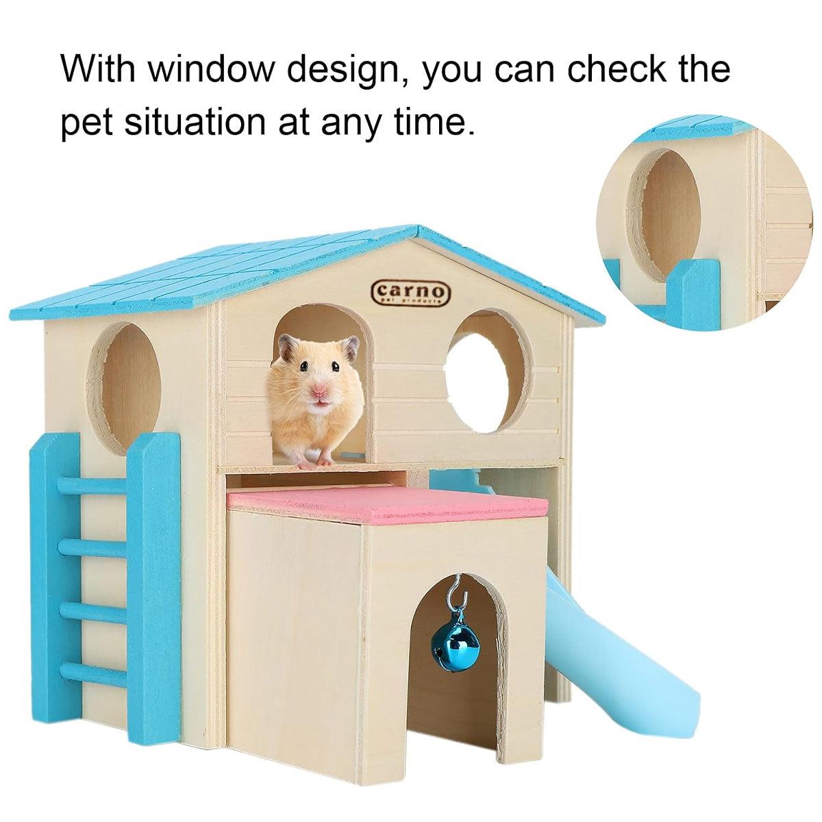 Wooden Luxury Hamster Villa Escape House Fun Nest Pet Home for Small Animals - Pink 5