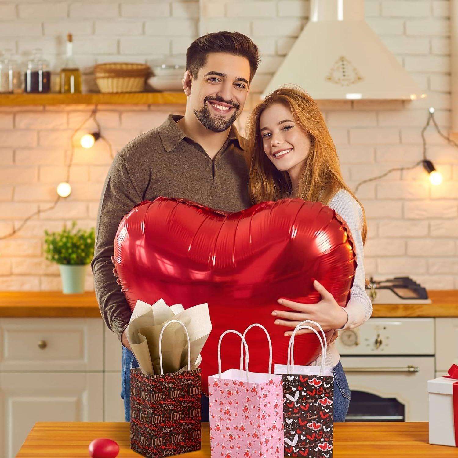 30x Valentines Day Love-Themed Tote Bag Elegant Kraft Paper Handbag Lightweight - Y168 5