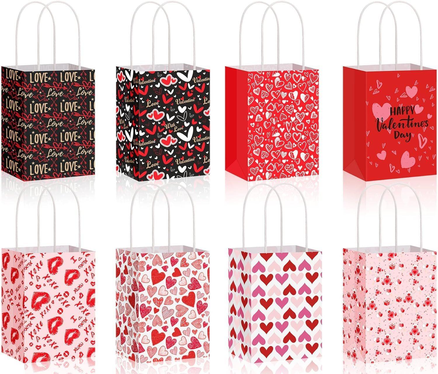 30x Valentines Day Love-Themed Tote Bag Elegant Kraft Paper Handbag Lightweight - Y173
