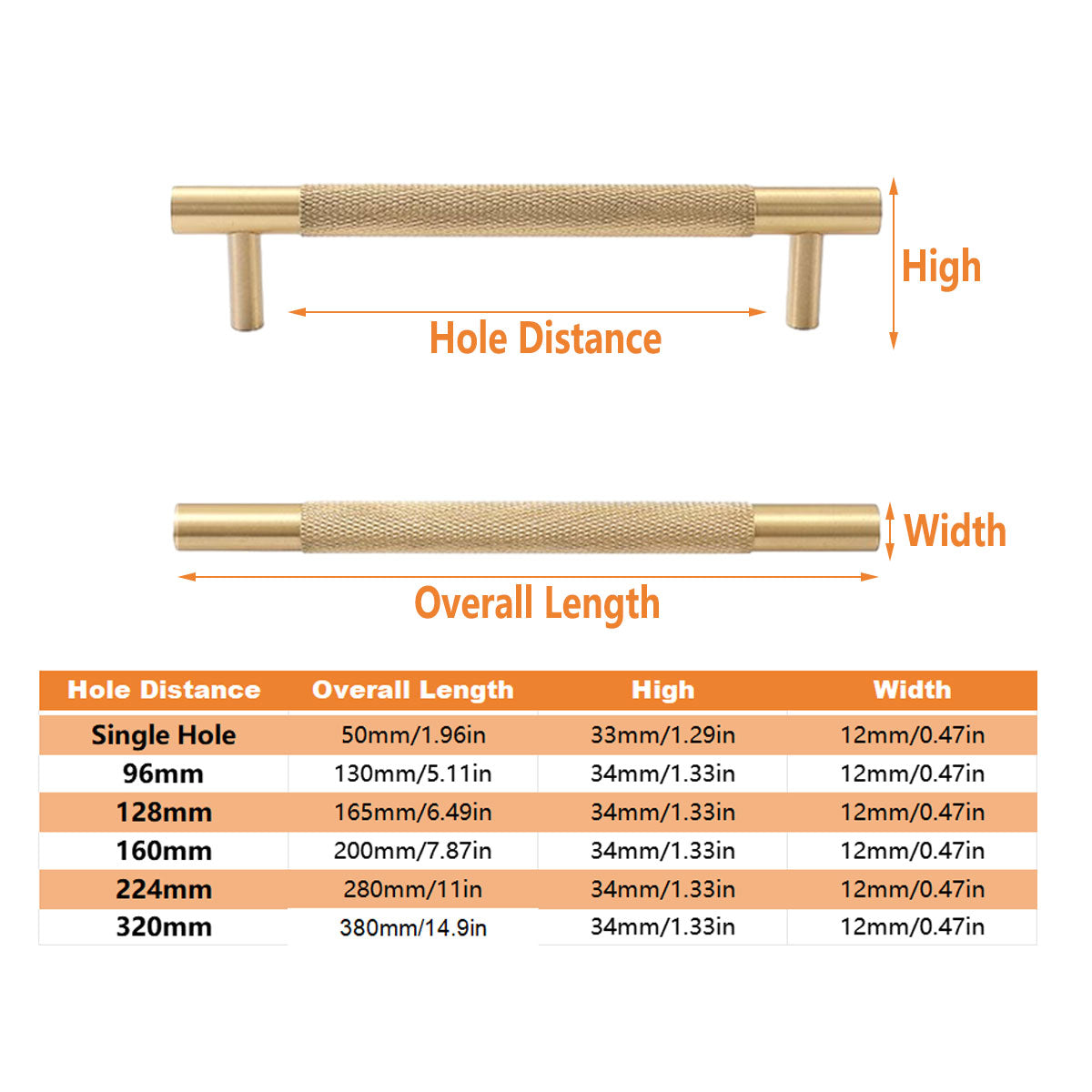 Light Luxury Cabinet Handle Full Copper Gold Straight Knurled Drawer Door Pull - 320mm 3