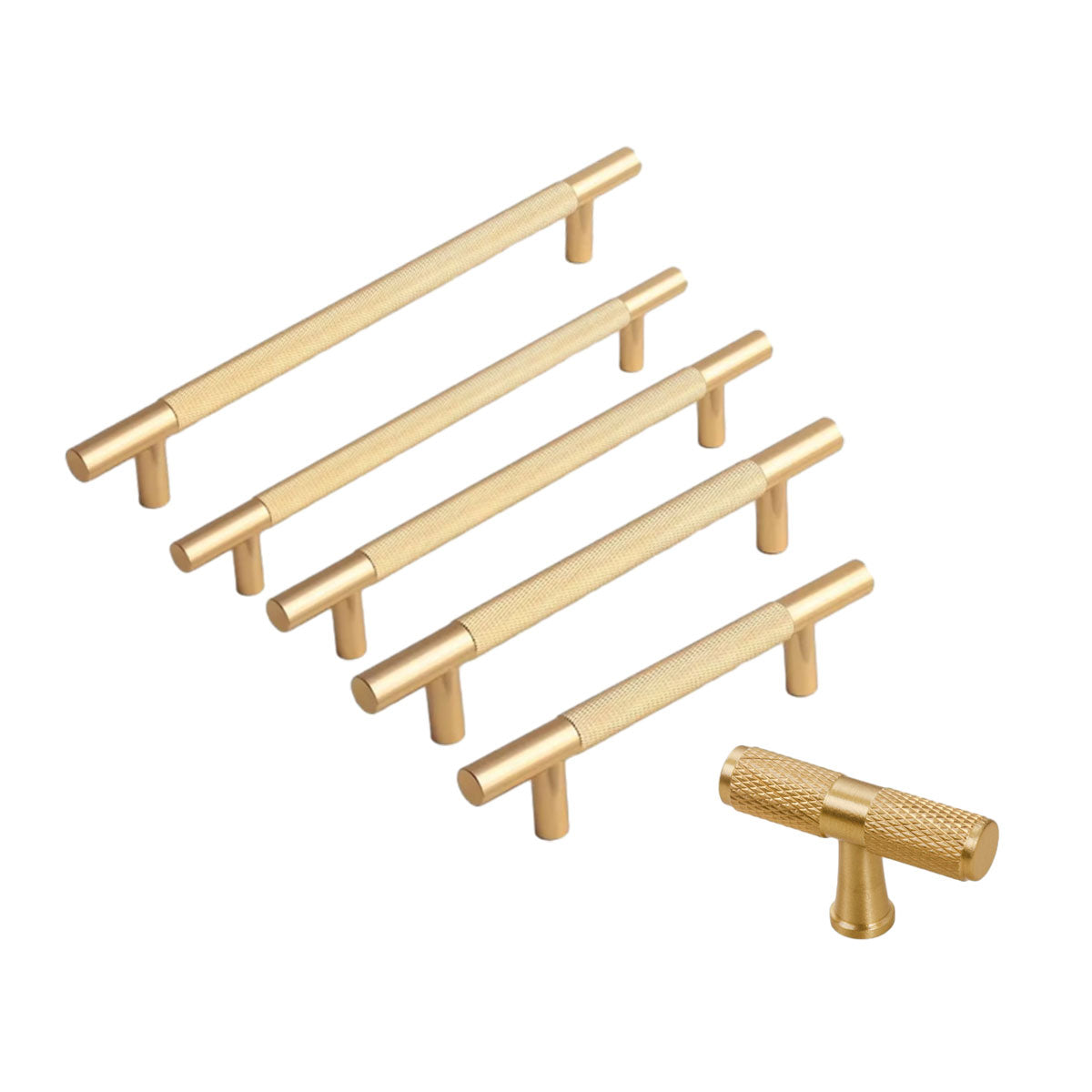 Light Luxury Cabinet Handle Full Copper Gold Straight Knurled Drawer Door Pull - Single Hole