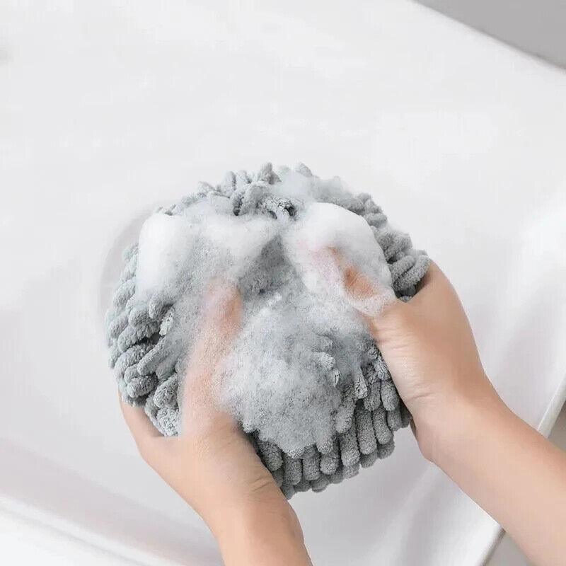 Chenille Hanging Ball Towel for Kitchen Bathroom Hand Drying Absorbent Cloth - Blue 3
