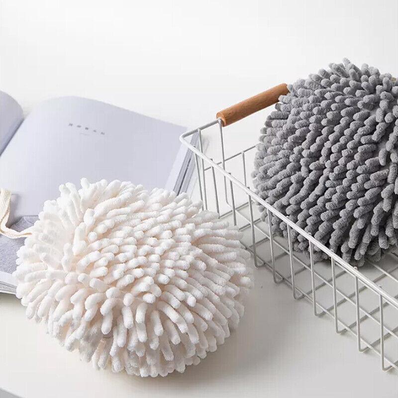 Chenille Hanging Ball Towel for Kitchen Bathroom Hand Drying Absorbent Cloth - White 5