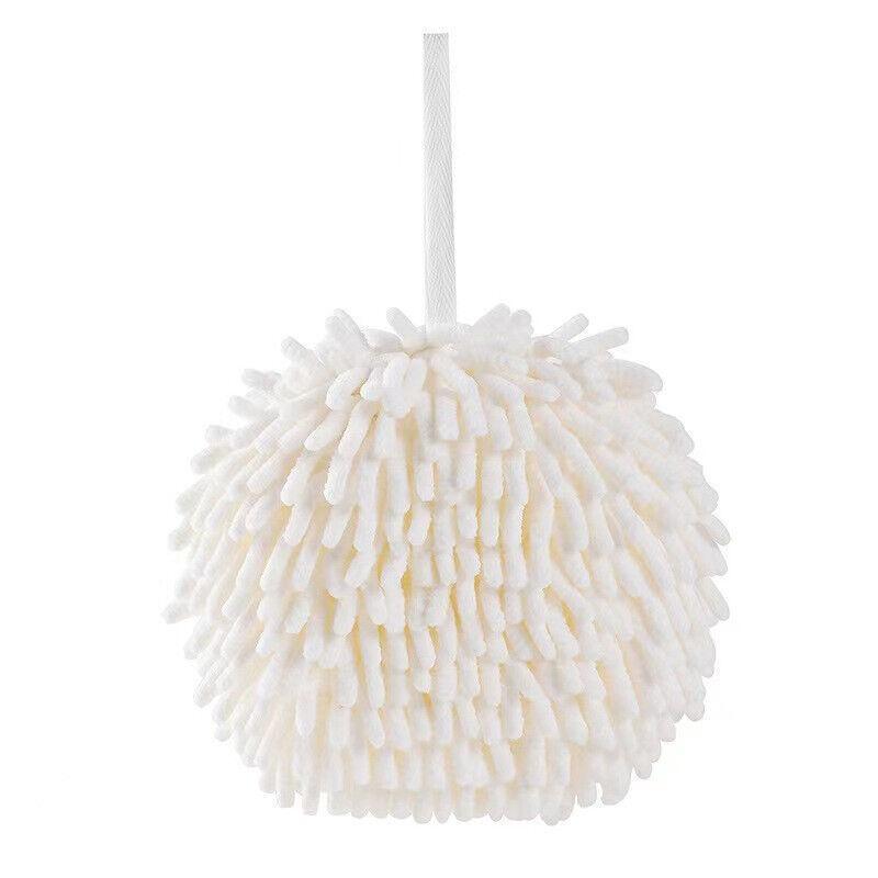 Chenille Hanging Ball Towel for Kitchen Bathroom Hand Drying Absorbent Cloth - White 6