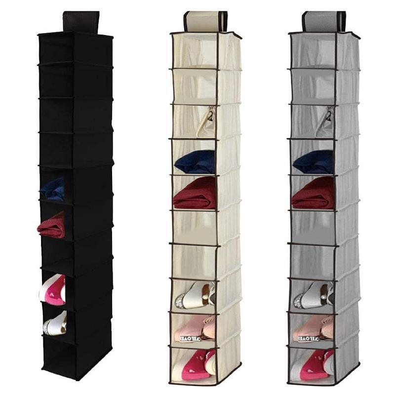 10 Tier Clothes Organiser Wardrobe Hanging Storage Closet Shoes Hanger Bag AU - Black 4