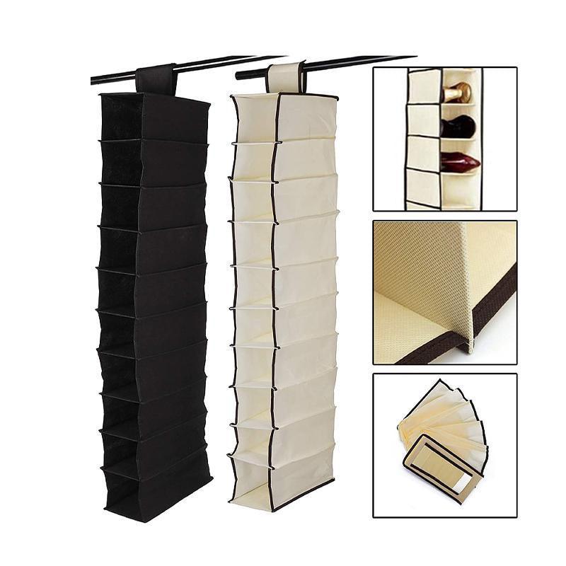 10 Tier Clothes Organiser Wardrobe Hanging Storage Closet Shoes Hanger Bag AU - Black 5