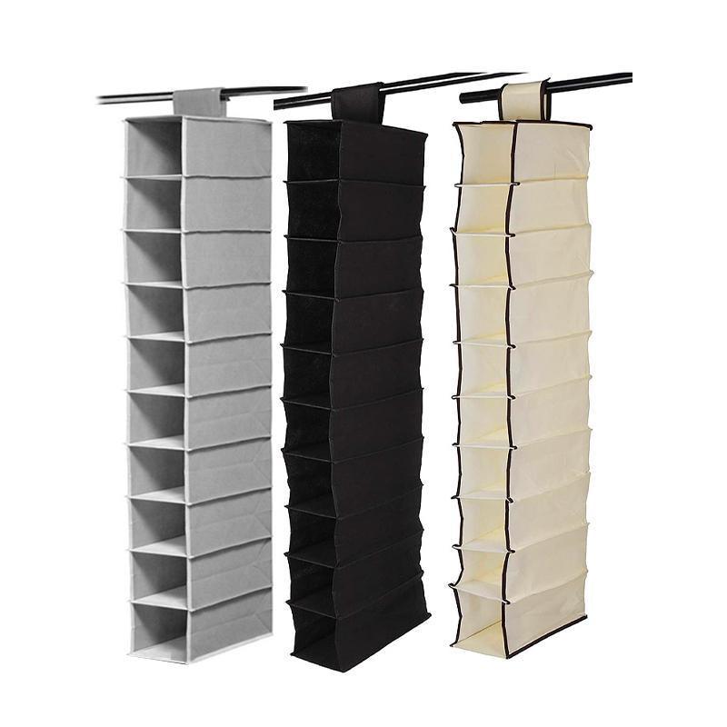 10 Tier Clothes Organiser Wardrobe Hanging Storage Closet Shoes Hanger Bag AU - Beige