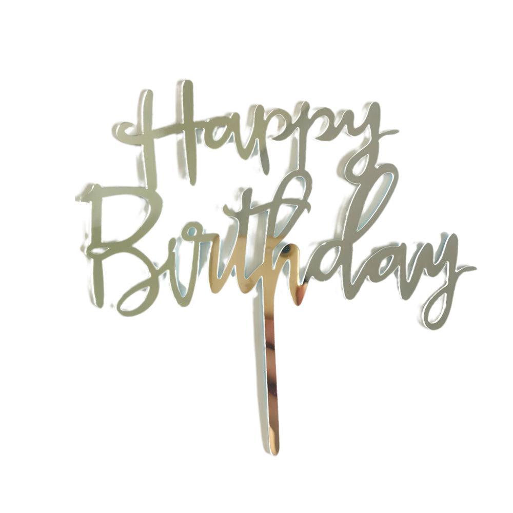 Acrylic Home Happy Birthday Decor Baking Cake Topper Card Party Decor Supply - Gold G24 13